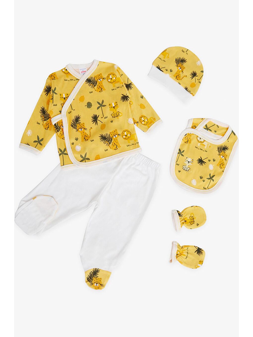 Erkek Bebek Hastane Çıkışı 5 li Aslancık Desenli Hardal Sarı (0-3 Ay)-3