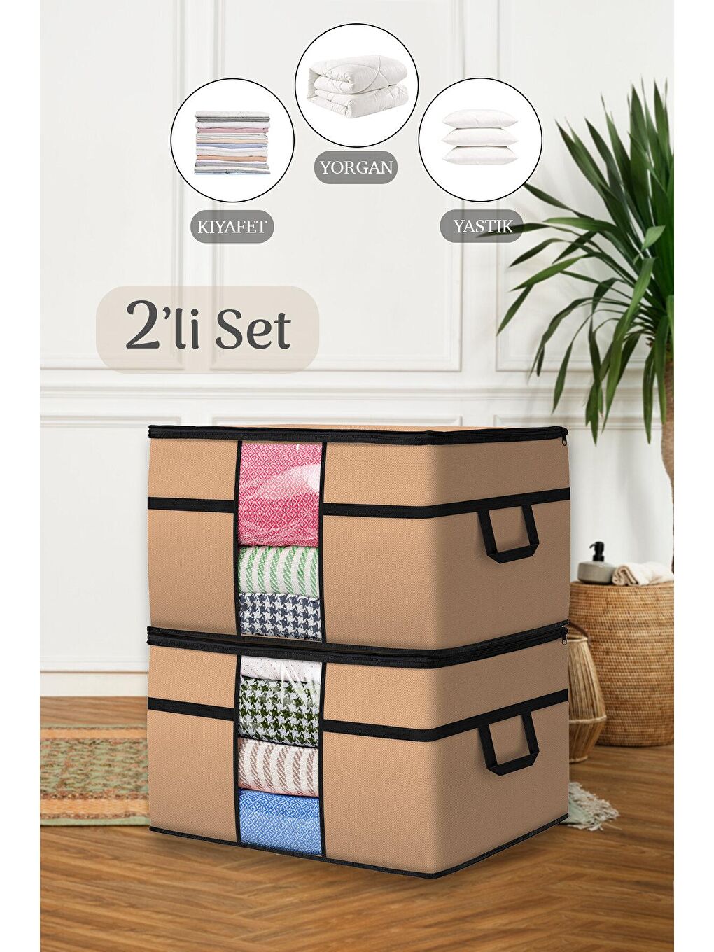 2'li Mega Boy Yorgan Hurcu 70 x 40 x 40 cm Bej