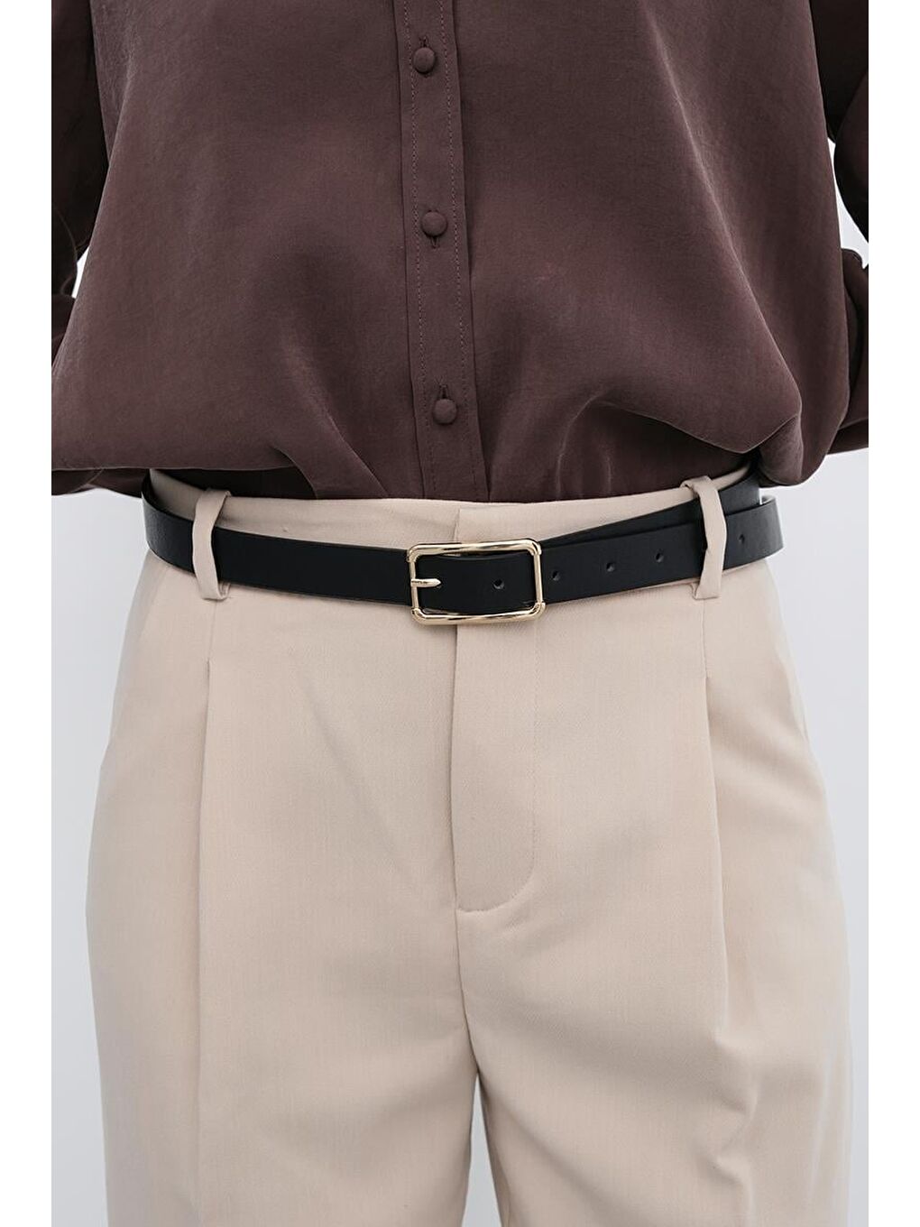 Dikdörtgen Tokalı Klasik Deri Kemer Siyah-2