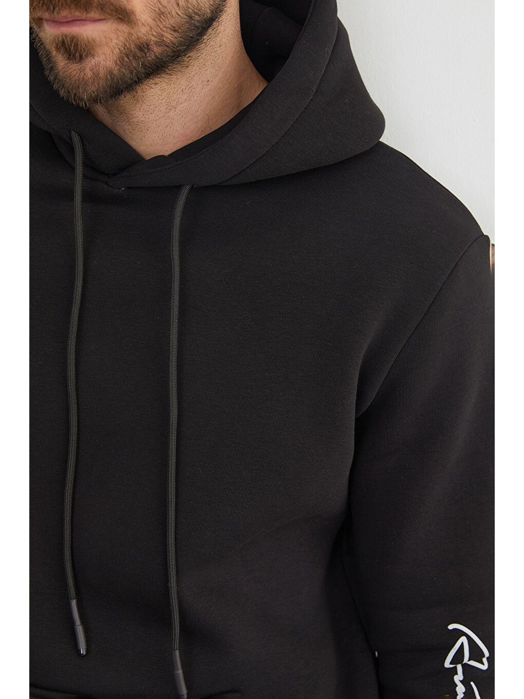 Siyah Kanguru Cepli Kapüşonlu Erkek Hoodie-4