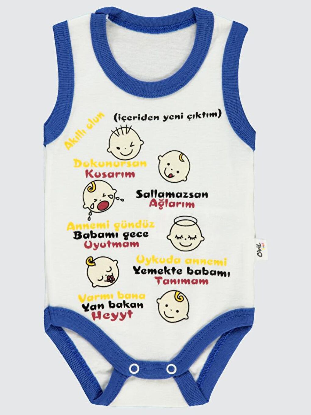 Baby Akıllı Olun Baskılı Sfr.Kol1-36 Ay Çıtçıtlı Badi - Lacivert 24-36 Ay-1