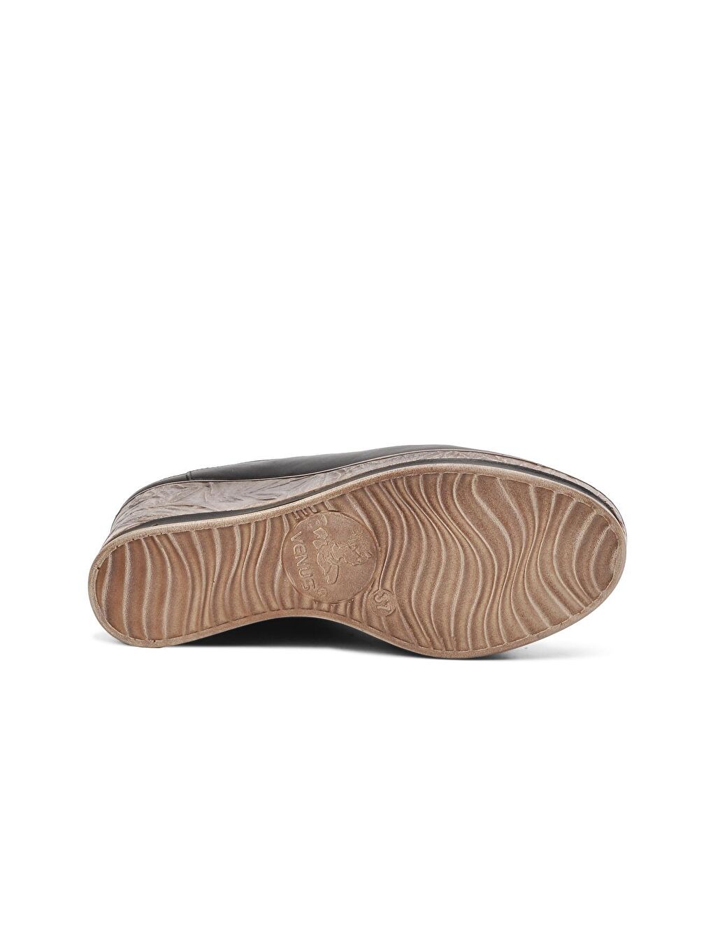 Siyah Hakiki Deri Kadın Dolgu Topuk Terlik 2015702-4