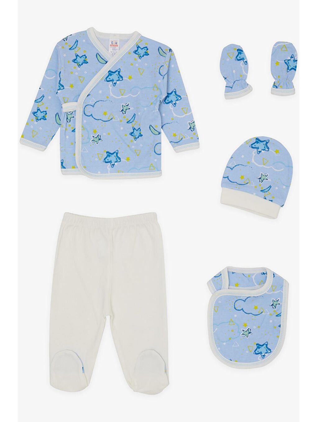 Erkek Bebek Hastane Çıkışı 5 li Gökyüzü Temalı Açık Mavi (0-3 Ay)