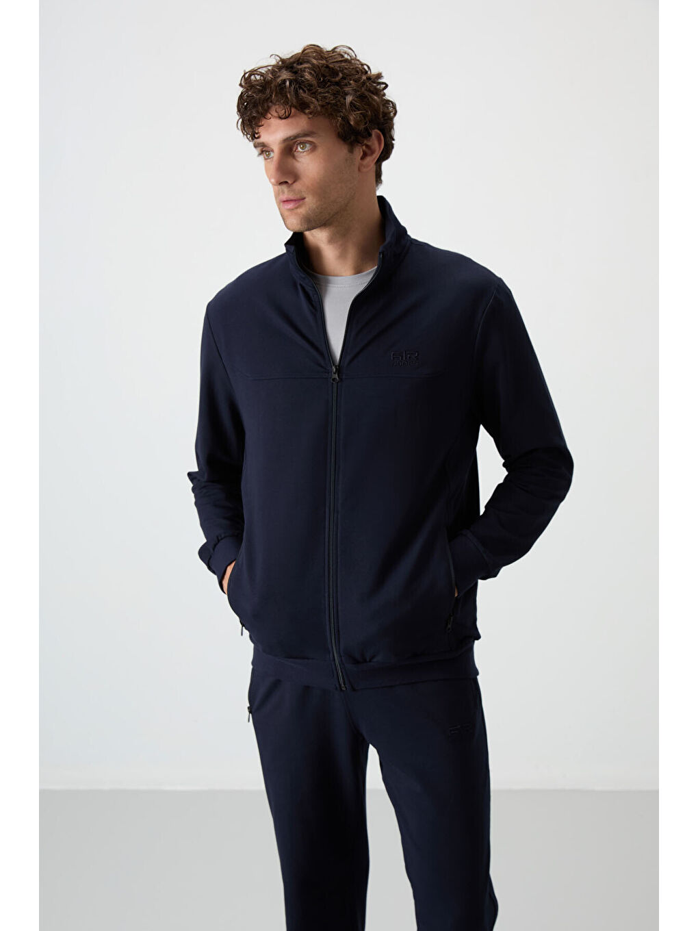 Troy İndigo Dik Yaka Fermuarlı Standart Kalıp Erkek Eşofman Takım - 85196-1