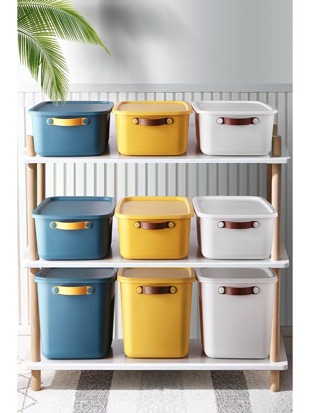 Beyaz 3 Adet 15 LT Saklama, Düzenleme ve Dekoratif Kulplu Kapaklı Kutu Seti-3