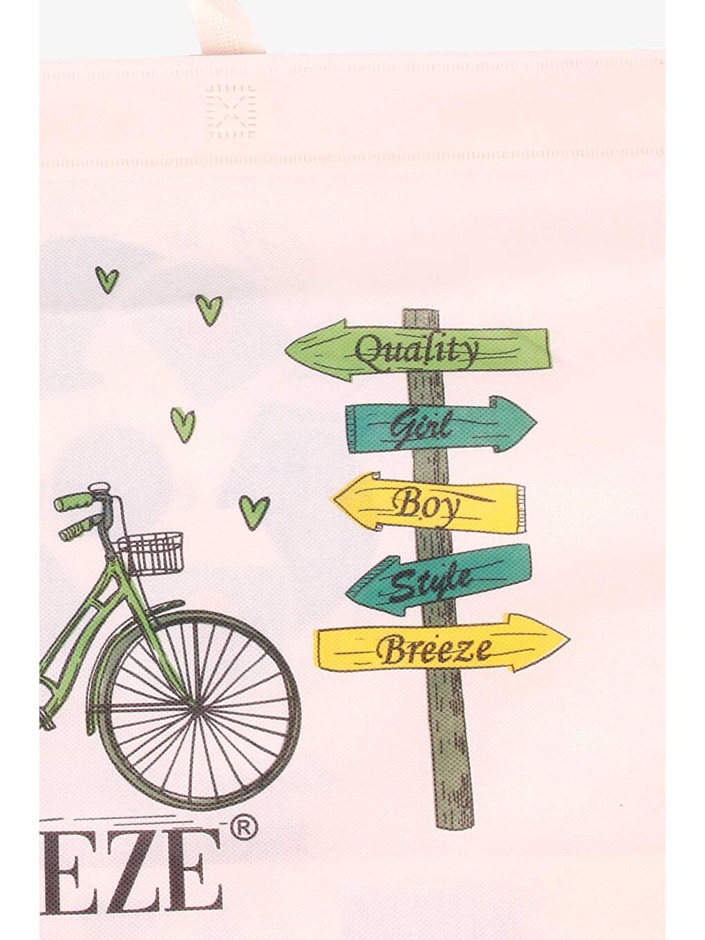 Ekru Breeze Bez Alışveriş Çantası Bisiklet Baskılı Krem (Standart)-3