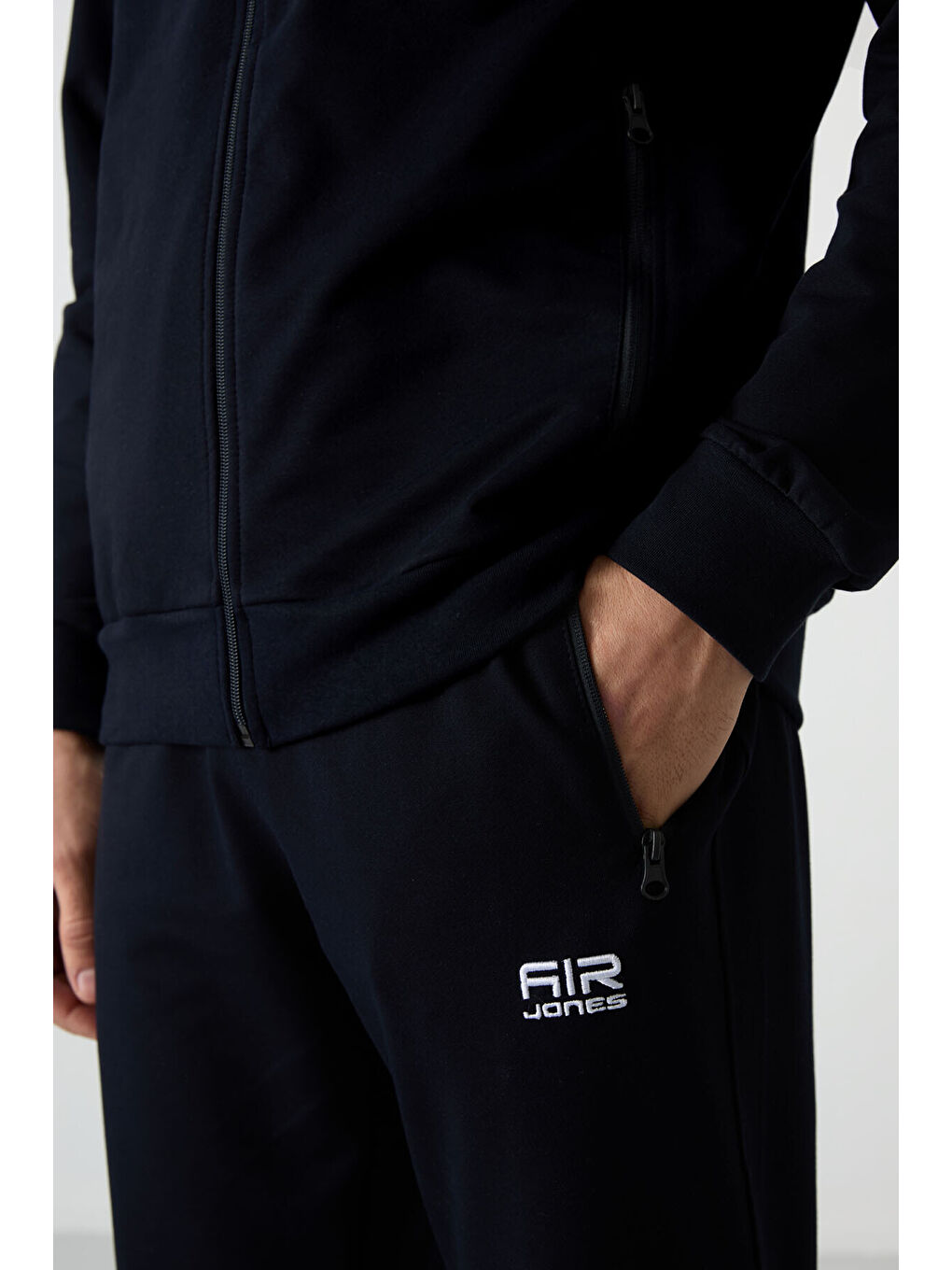 Troy Lacivert Dik Yaka Fermuarlı Standart Kalıp Erkek Eşofman Takım - 85196-3