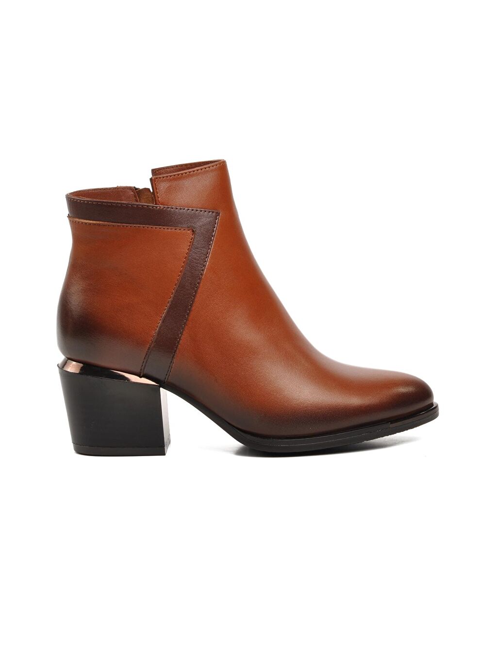 Kahverengi Taba Fermuarlı Hakiki Deri Kadın Topuklu Bot 212824