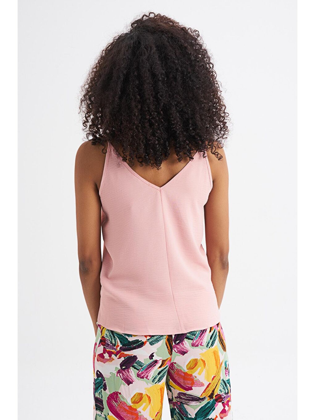 Pembe Askılı V Yaka Bluz Pudra-4