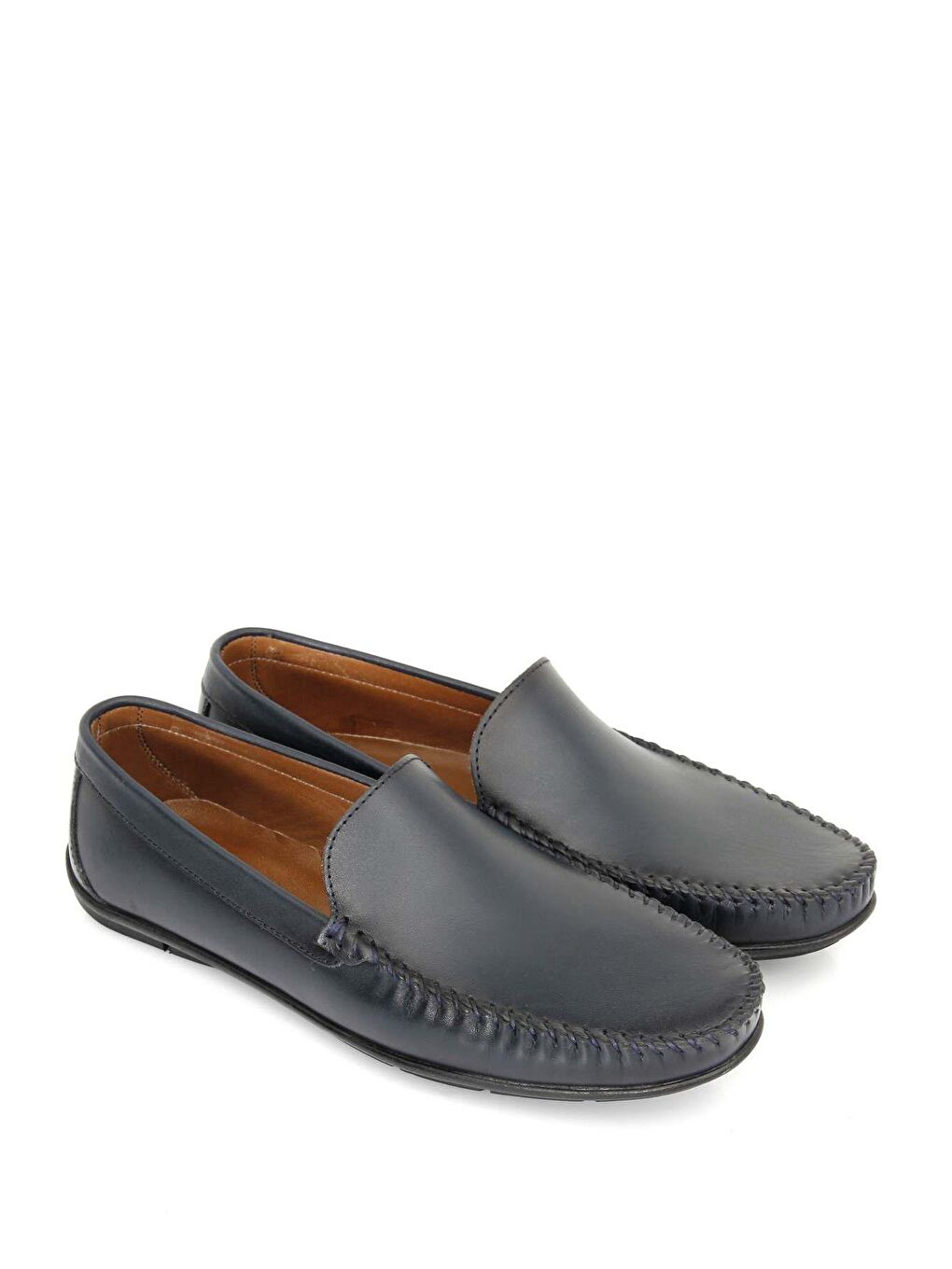 Lacivert Hakiki Deri Yuvarlak Burun Günlük Erkek Ayakkabı 01006