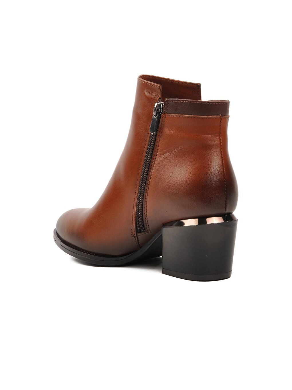 Kahverengi Taba Fermuarlı Hakiki Deri Kadın Topuklu Bot 212824-3