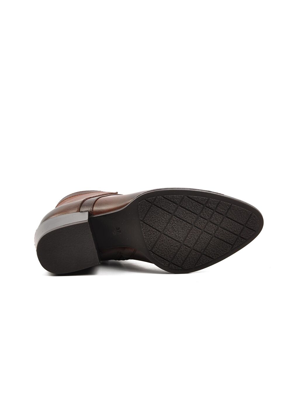 Kahverengi Taba Fermuarlı Hakiki Deri Kadın Topuklu Bot 212824-4