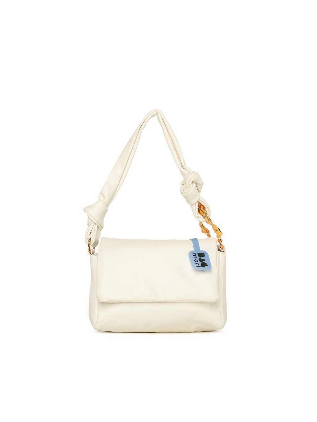 Beyaz Tasarım Aksesuarlı Puf Yumuşak Kapaklı Çanta