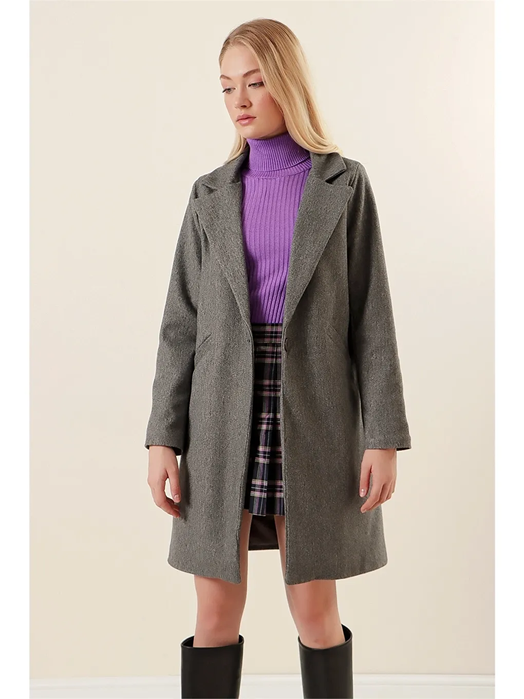 Antrasit Kadın Kaşe Kaban-2