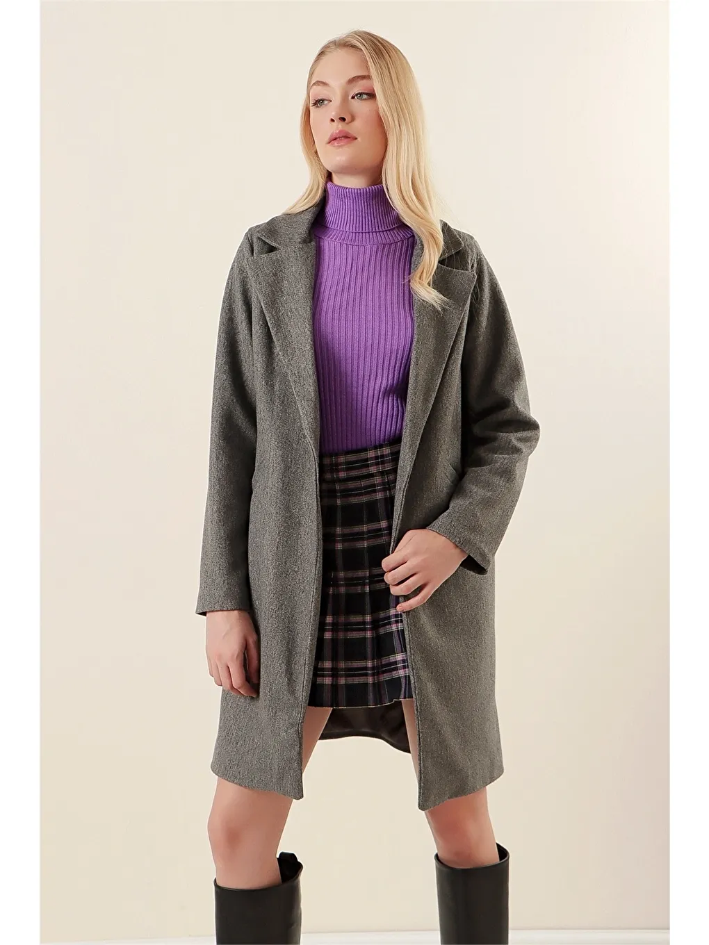 Antrasit Kadın Kaşe Kaban-3