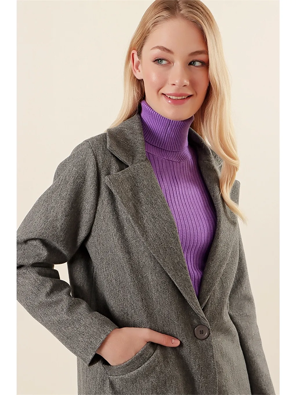 Antrasit Kadın Kaşe Kaban-4