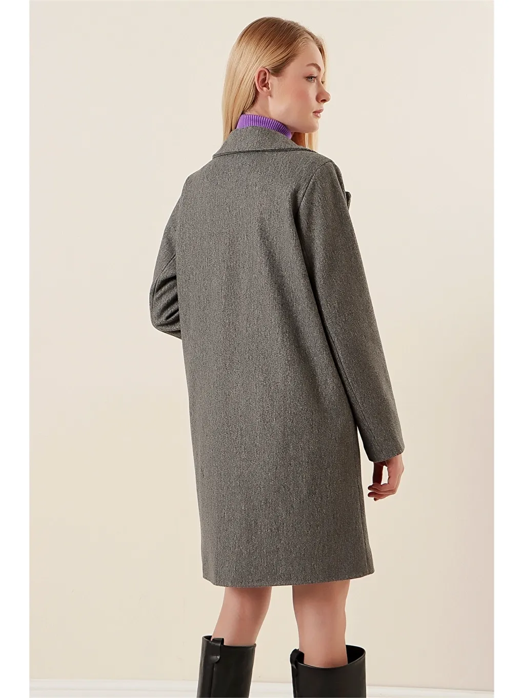 Antrasit Kadın Kaşe Kaban-5