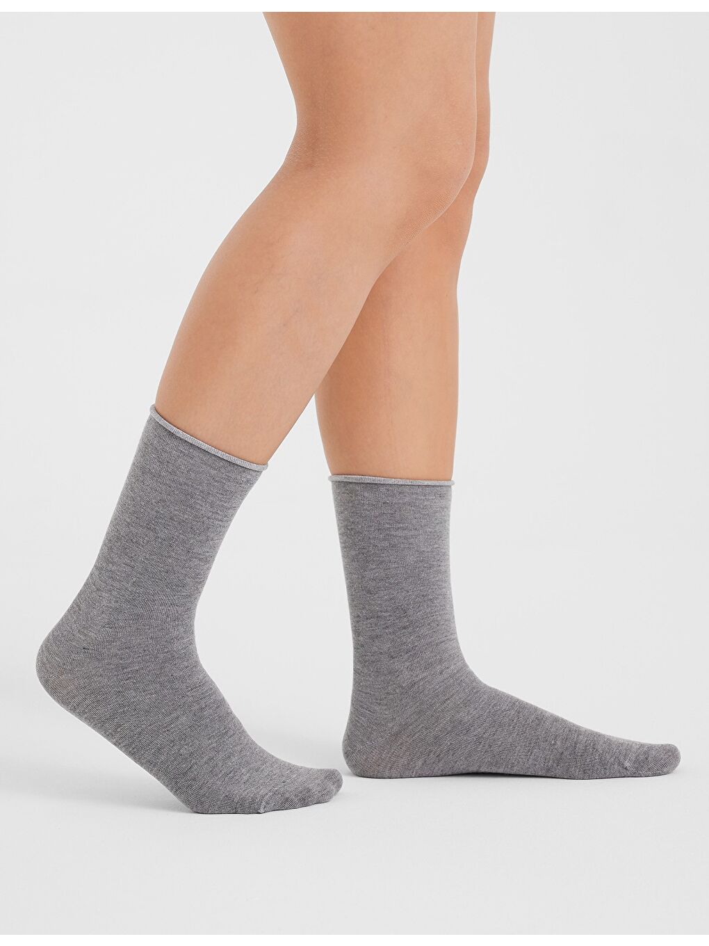 2'li Paket Koyu Gri Bambu Lastiksiz Dikişsiz Kadın Soket Çorap 36-41-1