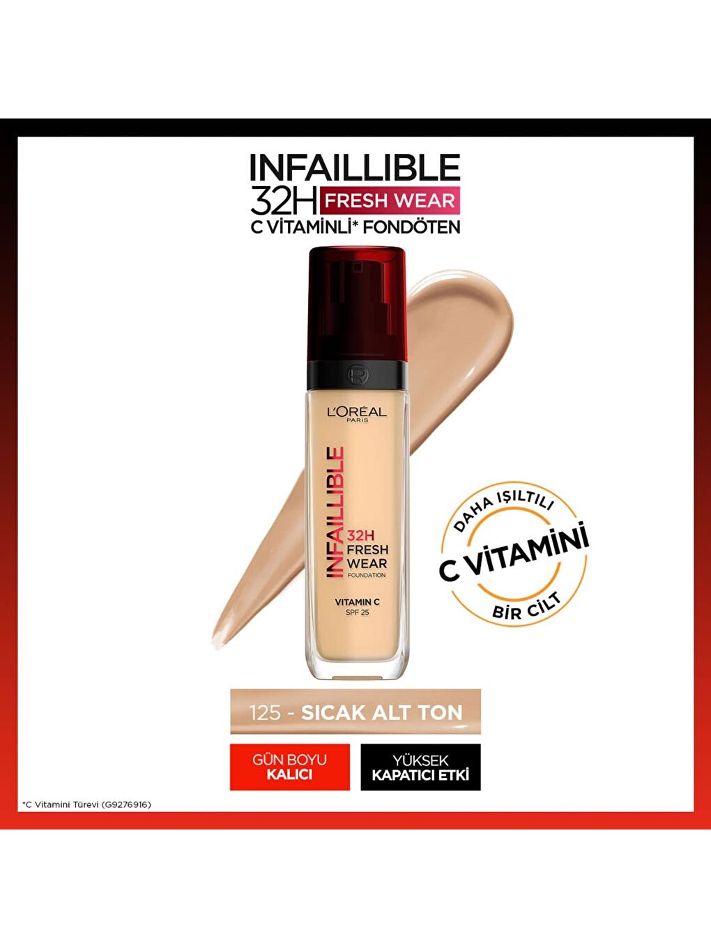 L'Oreal Paris Nude Infaillible 32H Fresh Wear C Vitaminli Fondöten - 125 Natural Beige