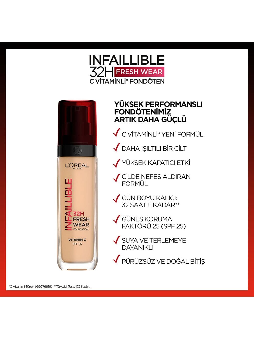 L'Oreal Paris Nude Infaillible 32H Fresh Wear C Vitaminli Fondöten - 125 Natural Beige - 3