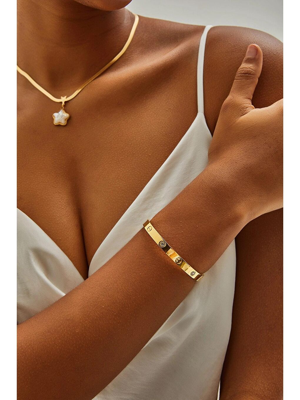 Sarı Kadın Aksesuar Çelik Kelepçe Bileklik-1