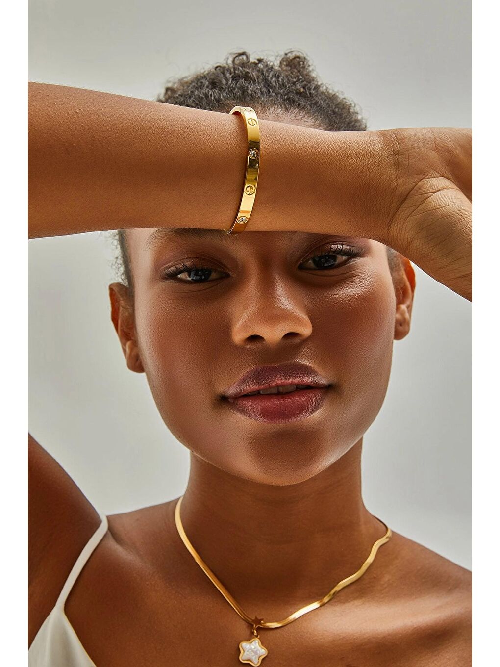 Sarı Kadın Aksesuar Çelik Kelepçe Bileklik-2