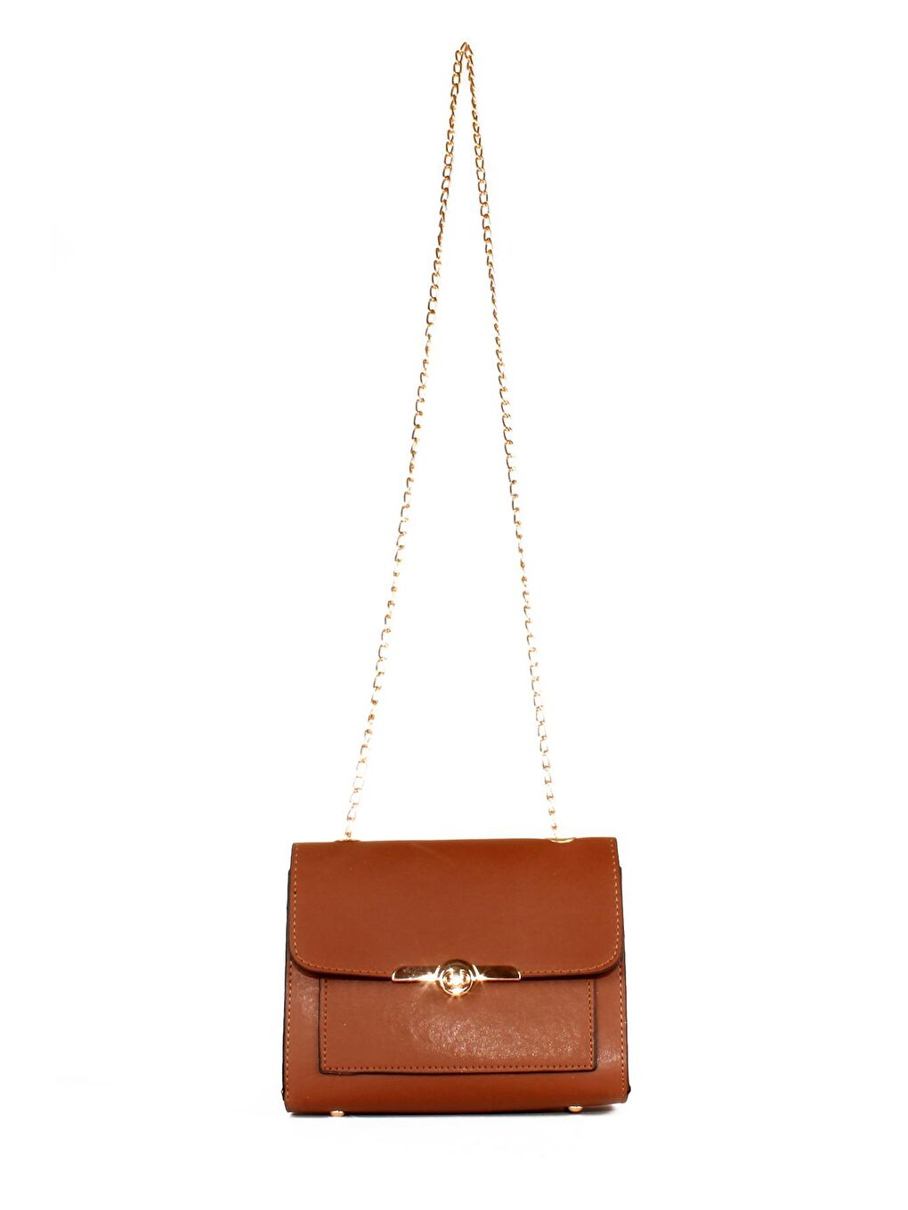 Kahverengi Kadın Zincir Askılı Midi Boy Ön Cepli Omuz Çantası (20613)-1
