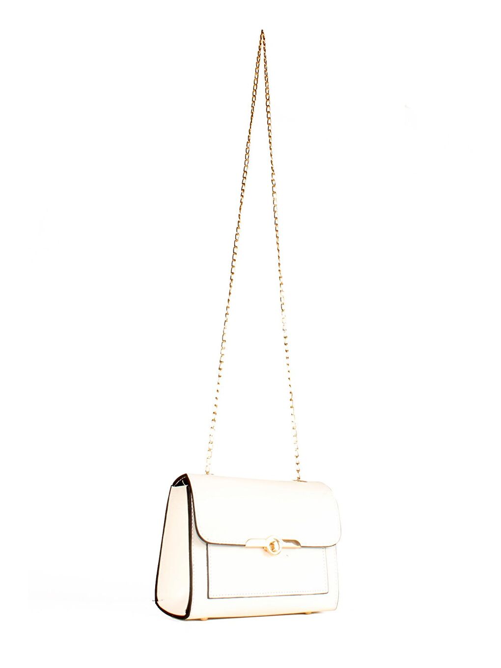 Beyaz Kadın Zincir Askılı Midi Boy Ön Cepli Omuz Çantası (20613)-1