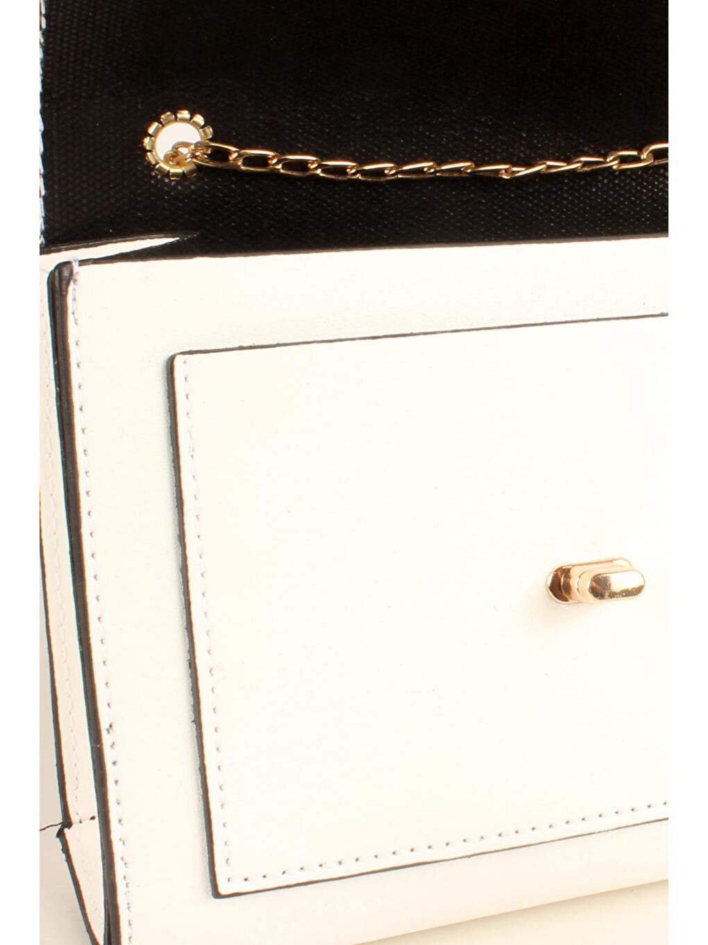 Beyaz Kadın Zincir Askılı Midi Boy Ön Cepli Omuz Çantası (20613)-2