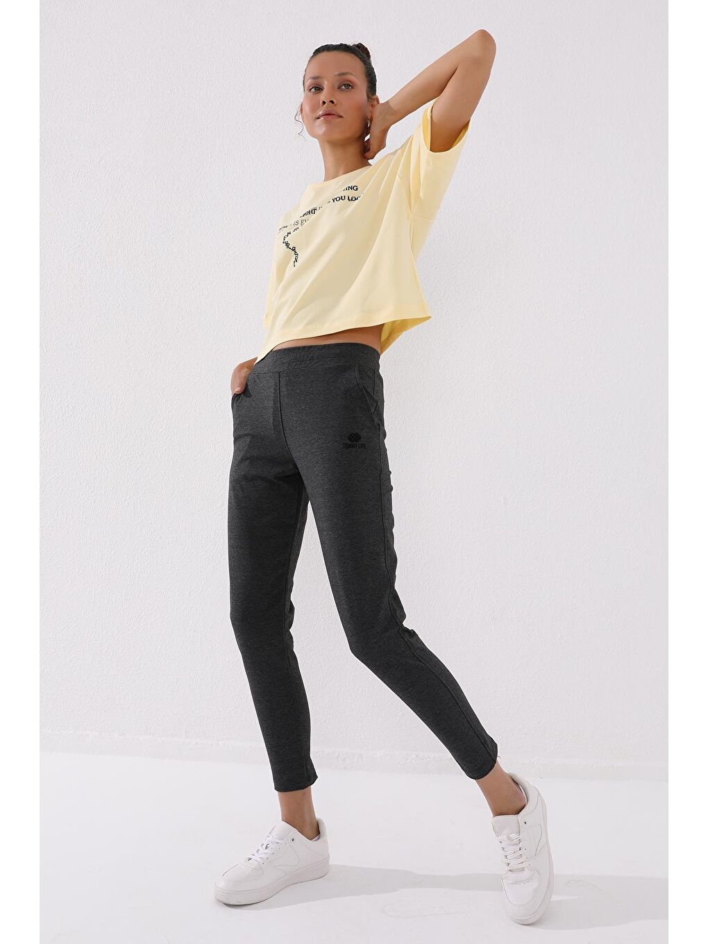 Antrasit Melanj Fermuar Paçalı Cepli Rahat Form Kadın Eşofman Alt - 94246-4