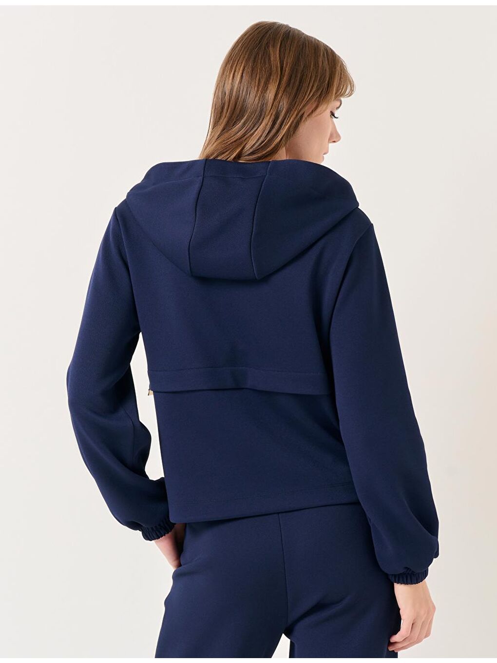 Lacivert Uzun Kollu Rahat Kapüşonlu Sweatshirt-4