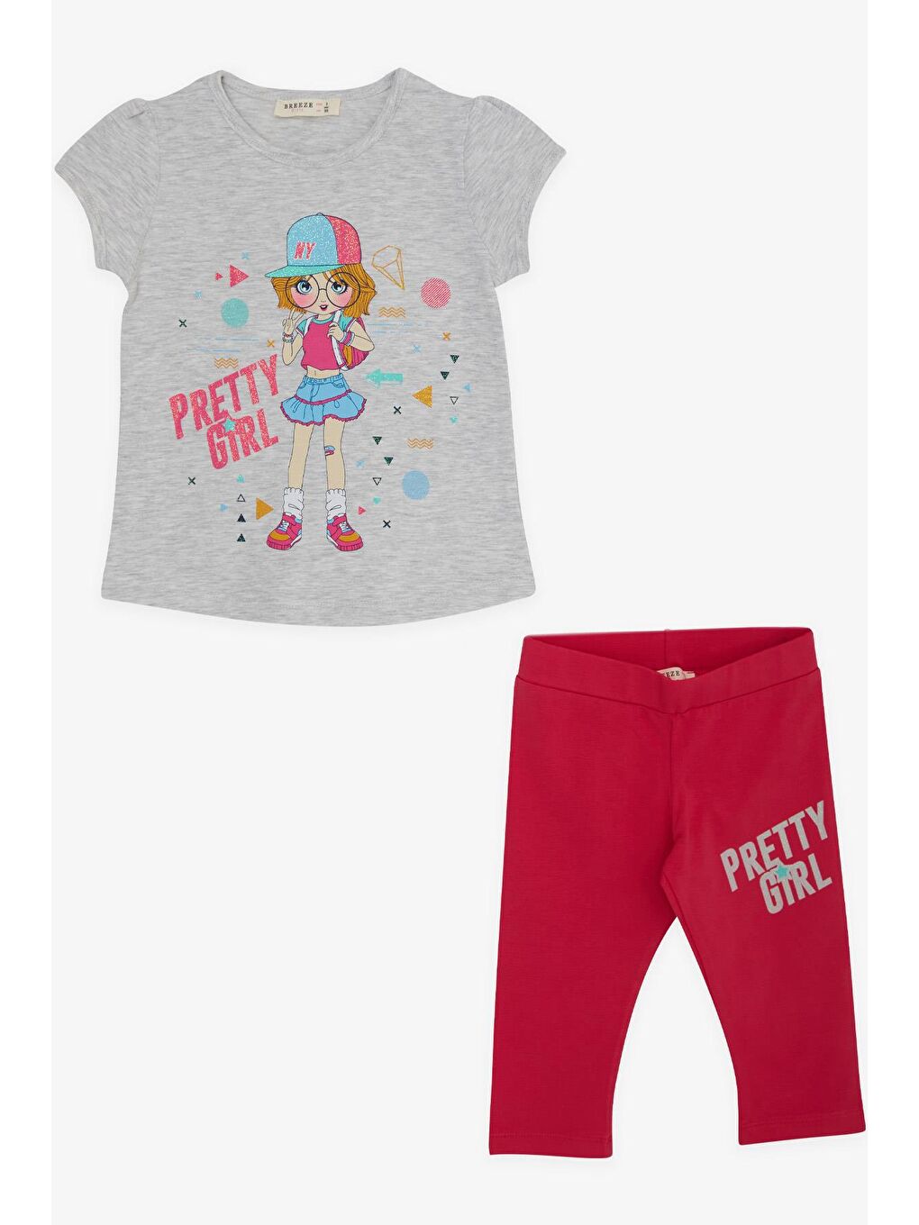 Kız Çocuk Taytlı Takım Kız Baskılı Açık Gri Melanj (3-5 Yaş)