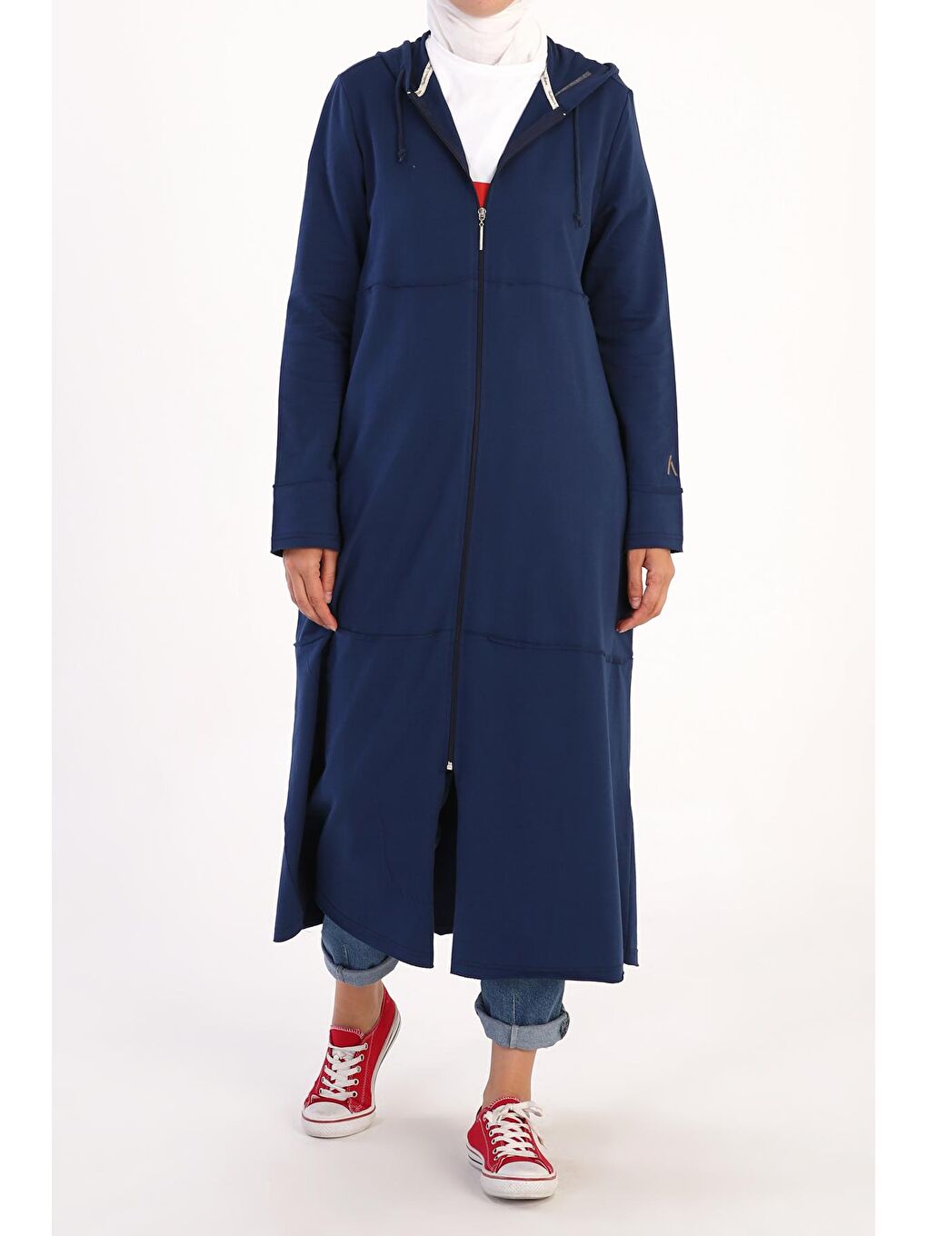 Koyu Mavi Pamuklu Kapüşonlu Hırka-1