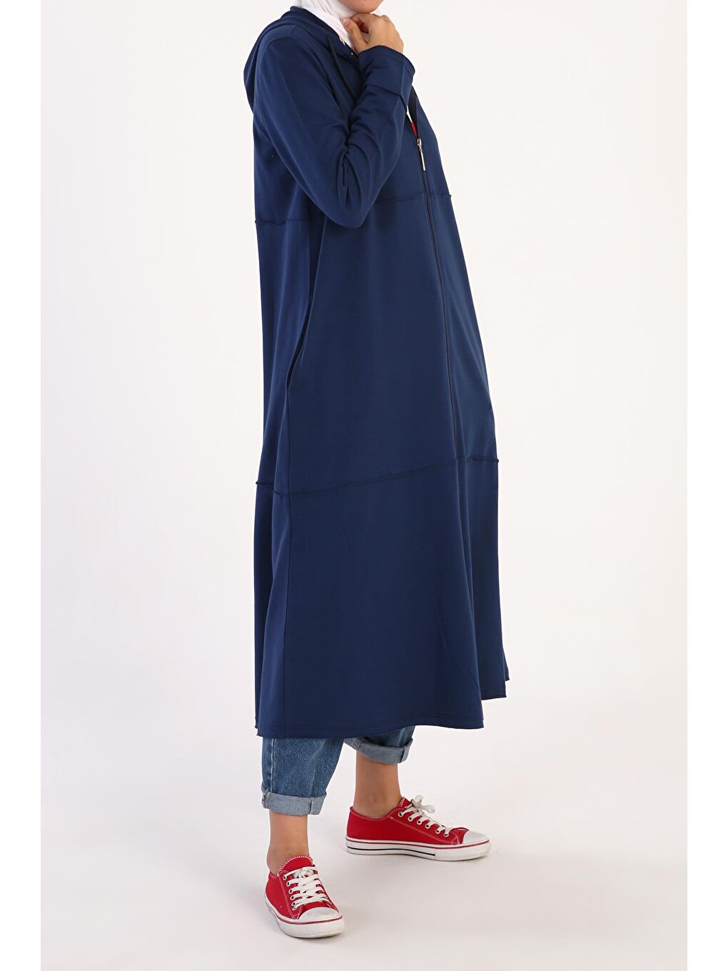 Koyu Mavi Pamuklu Kapüşonlu Hırka-2