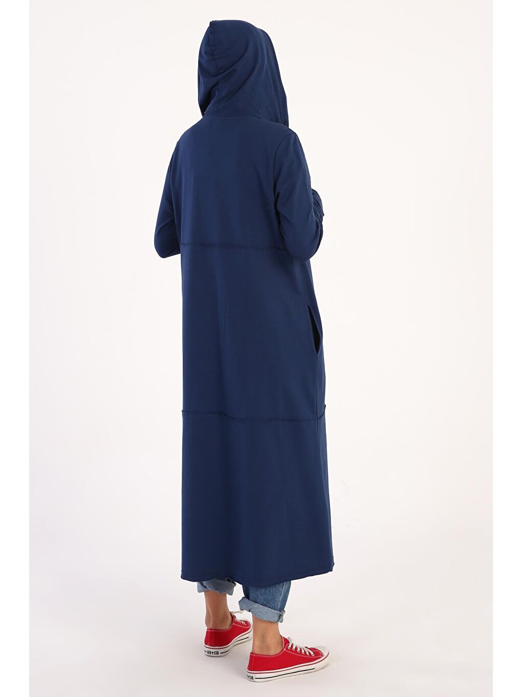 Koyu Mavi Pamuklu Kapüşonlu Hırka-3