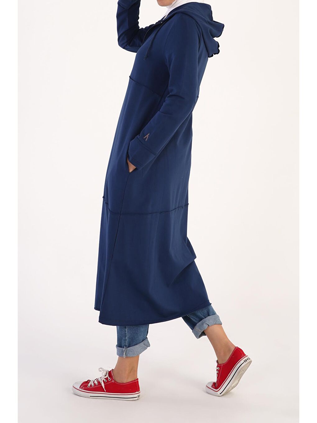 Koyu Mavi Pamuklu Kapüşonlu Hırka-4