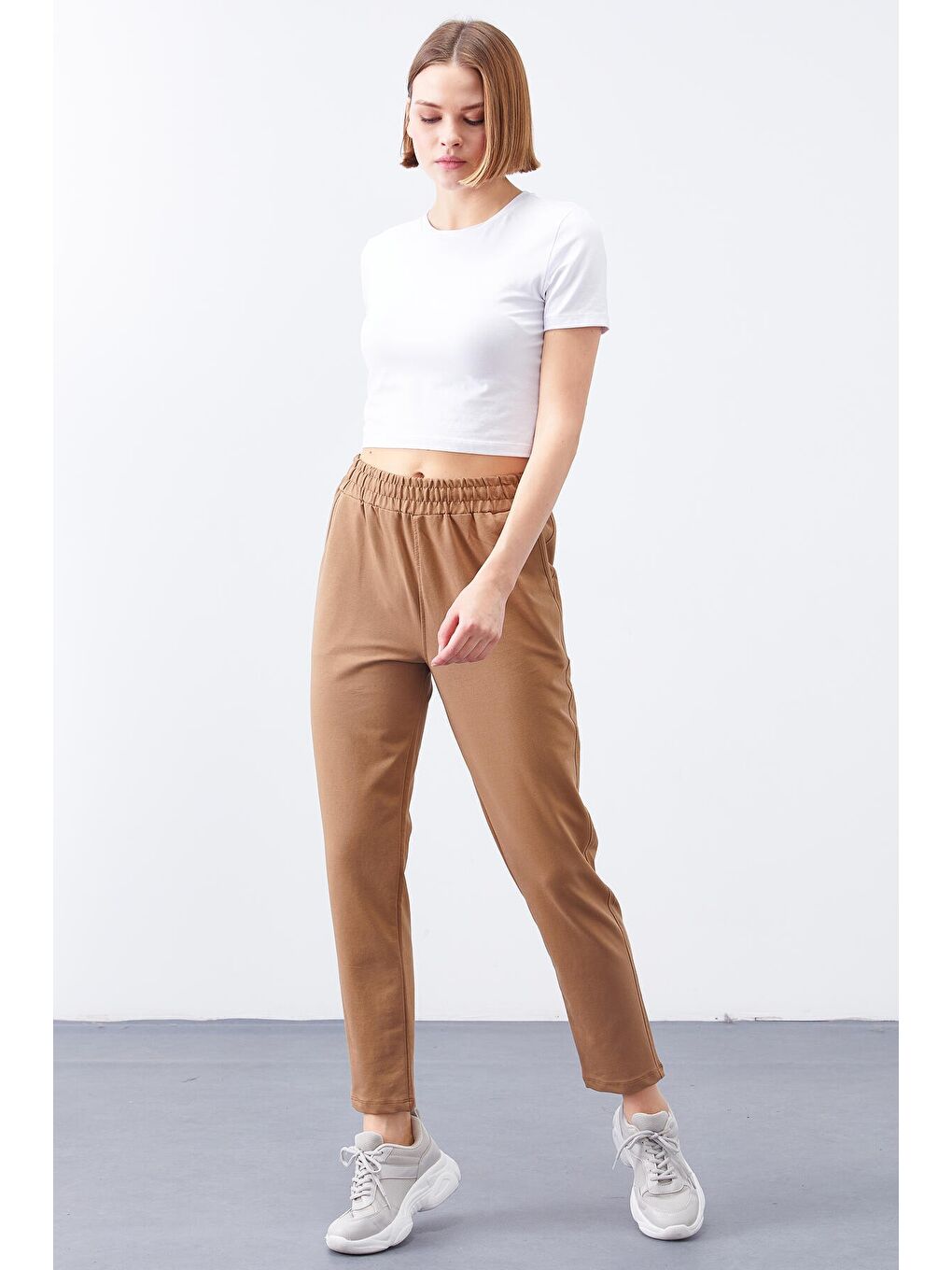 Kahverengi Toprak Yüksek Bel Jogger Rahat Form Dar Paça Kadın Eşofman Alt - 94566