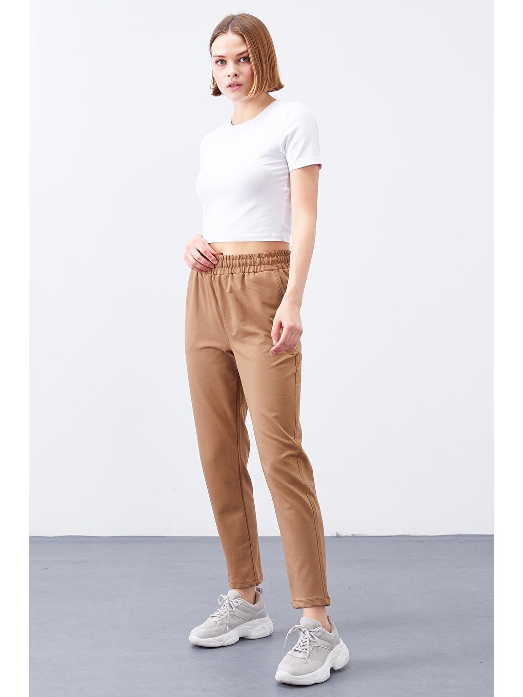 Kahverengi Toprak Yüksek Bel Jogger Rahat Form Dar Paça Kadın Eşofman Alt - 94566-2