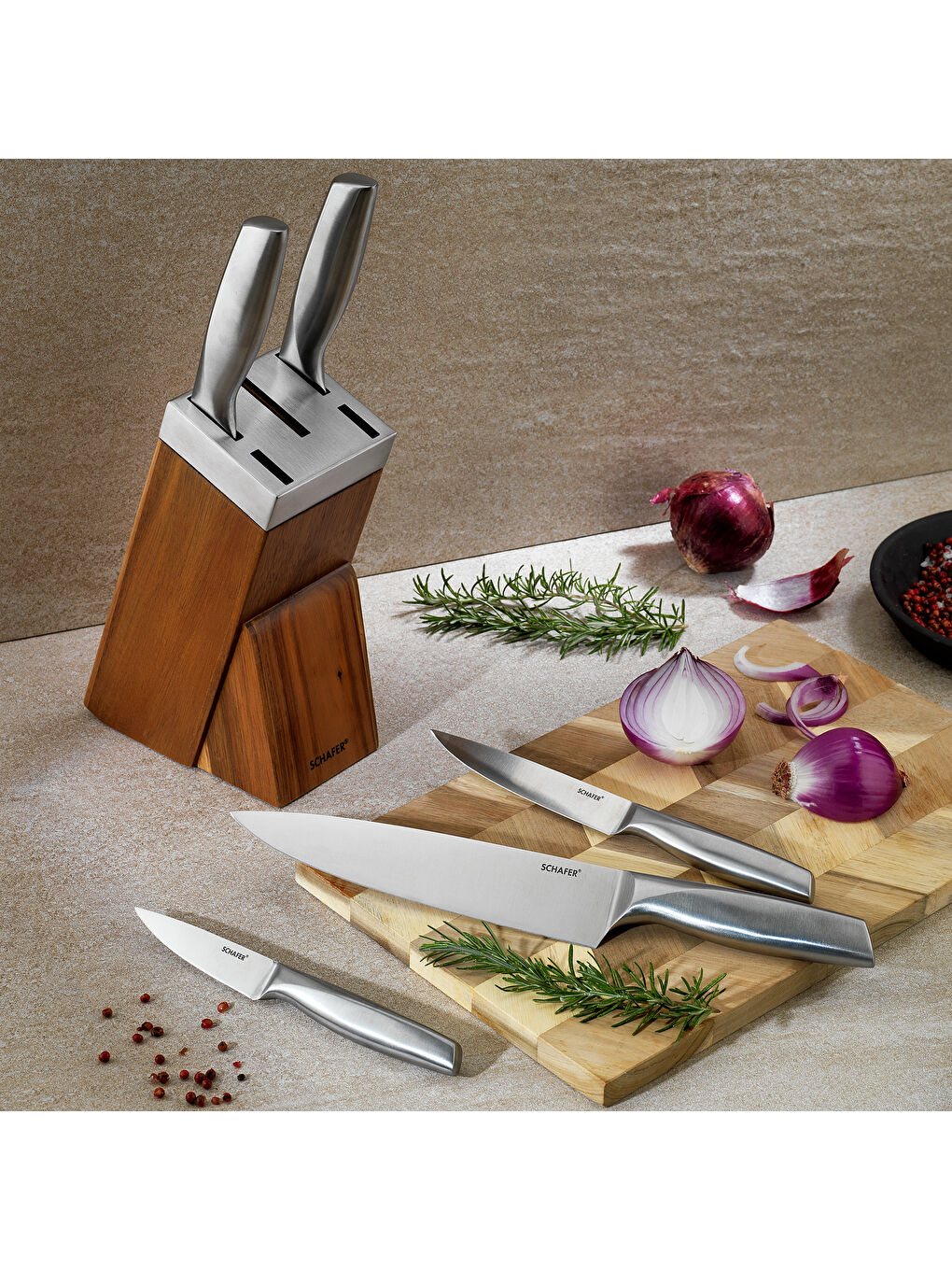 Solide Ahşap Bıçak Seti 6 Parça-Kahverengi03-6