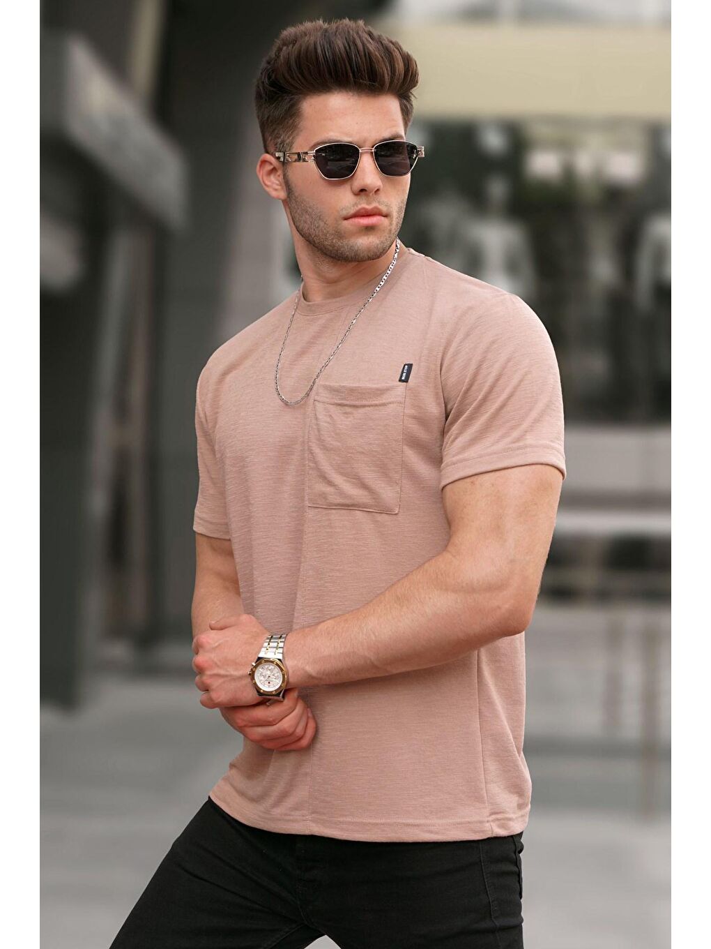 Bej Cepli Basic Tişört 5880