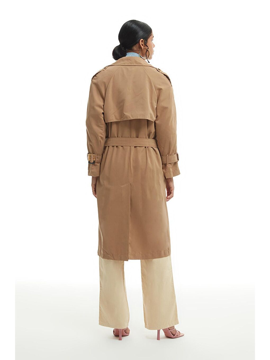 Kemerli Apoletli Trençkot Bej-4