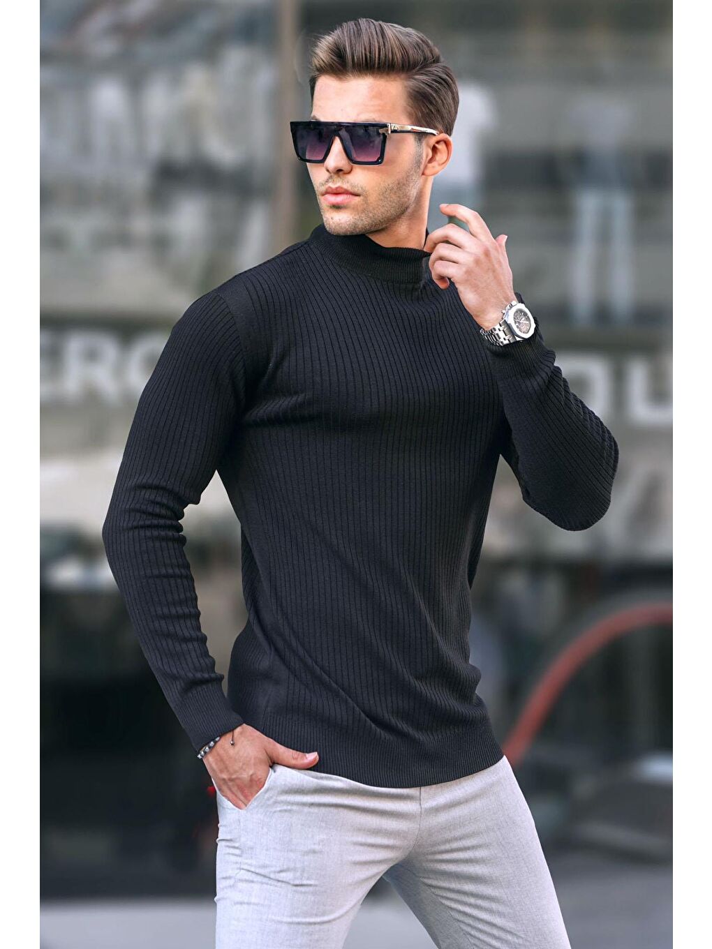 Siyah Balıkçı Yaka Erkek Triko Kazak 6822