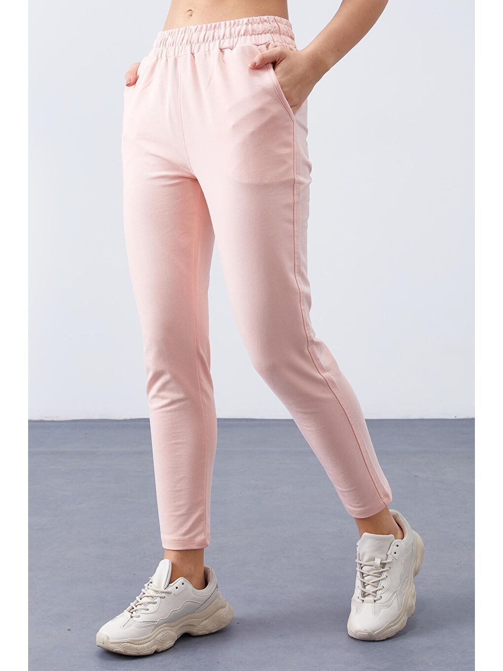 Pembe Yüksek Bel Jogger Rahat Form Dar Paça Kadın Eşofman Alt - 94566-1