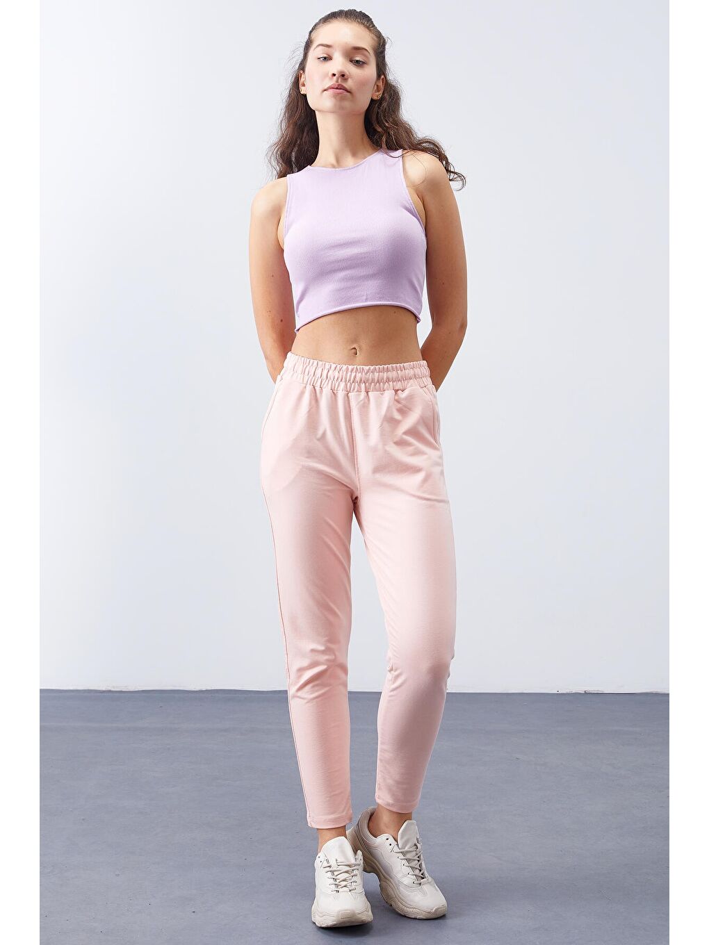 Pembe Yüksek Bel Jogger Rahat Form Dar Paça Kadın Eşofman Alt - 94566-2