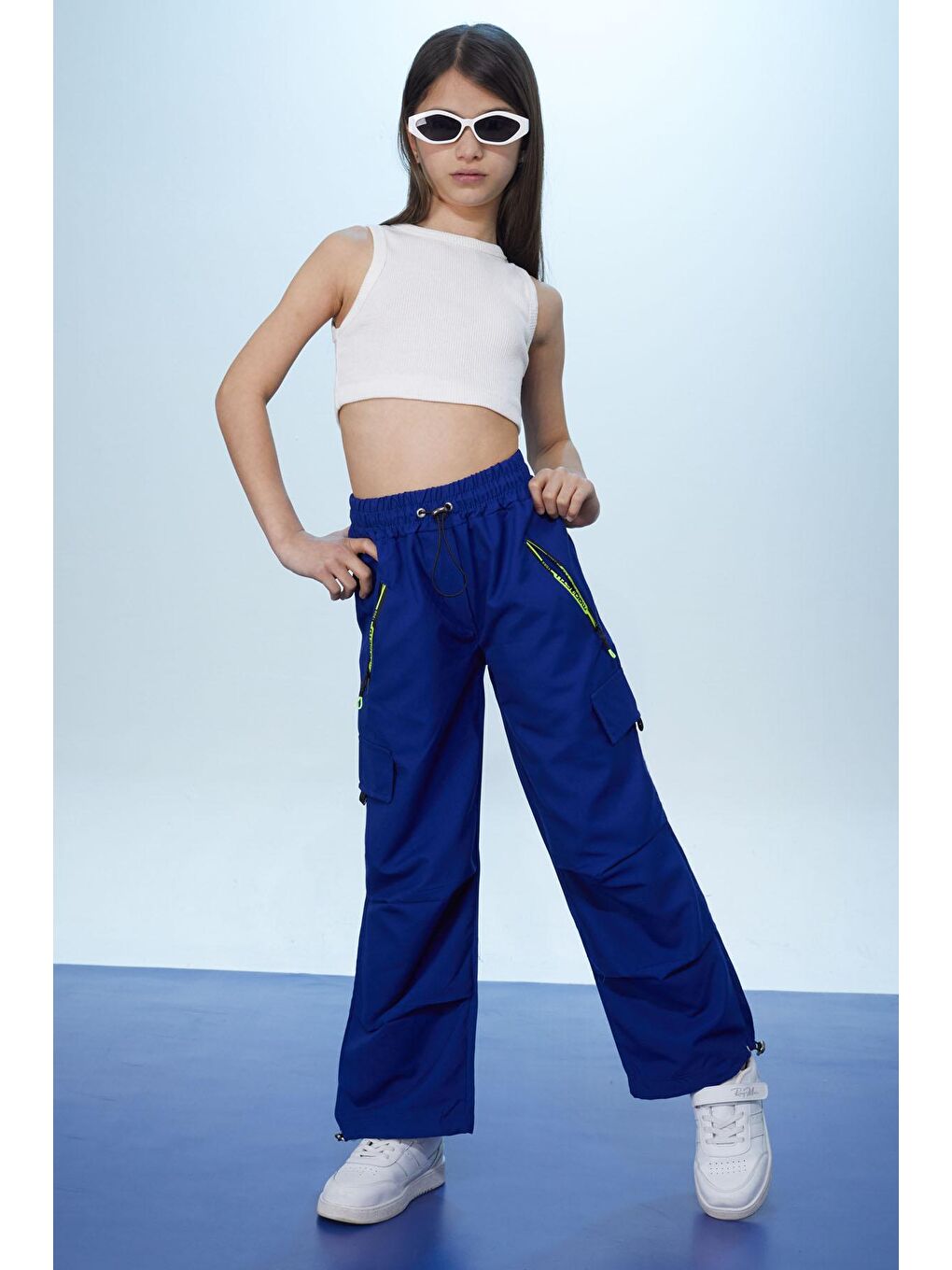 Lacivert Fermuar Cepli Kız Çocuk Paraşüt Pantolon 18423-3