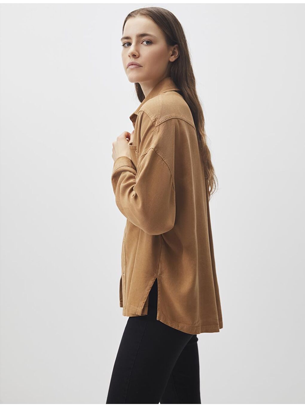 Bej Deve Tüyü Bol Kesim Uzun Dokuma Ceket-4