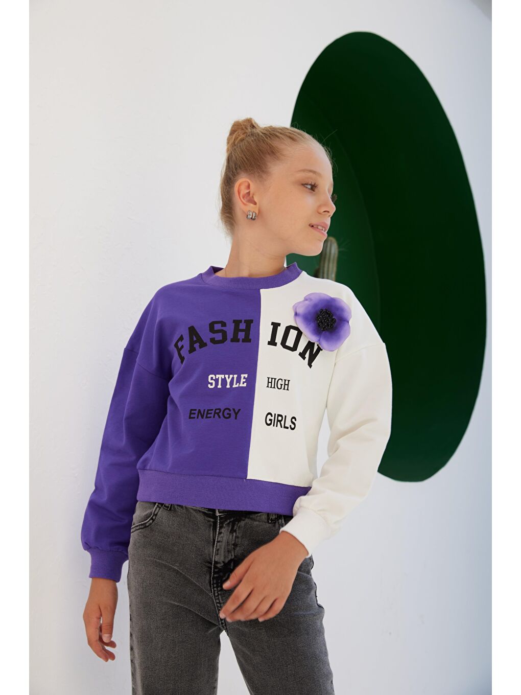 Mor Kız Çocuk Fashion Style Aksesuarlı Renkli SweatShirt-2