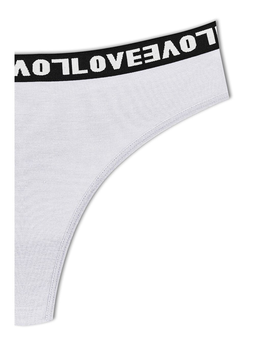 Beyaz Pamuklu Arkası Dantel LOVE Lastik Tanga Kadın Külot-2