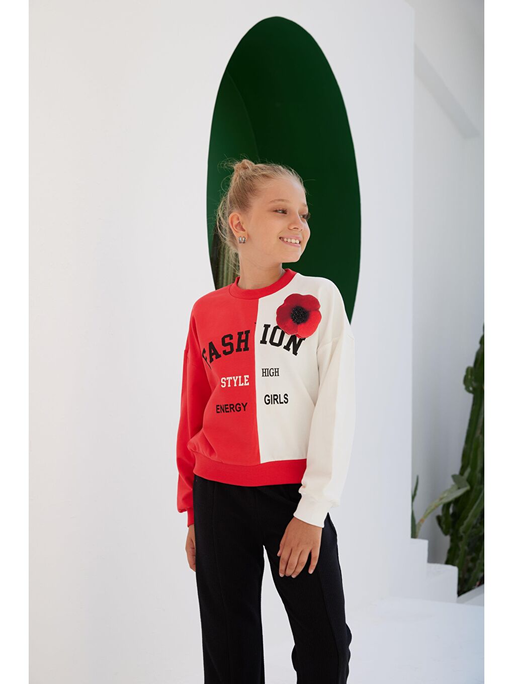 Kırmızı Kız Çocuk Fashion Style Aksesuarlı Renkli SweatShirt