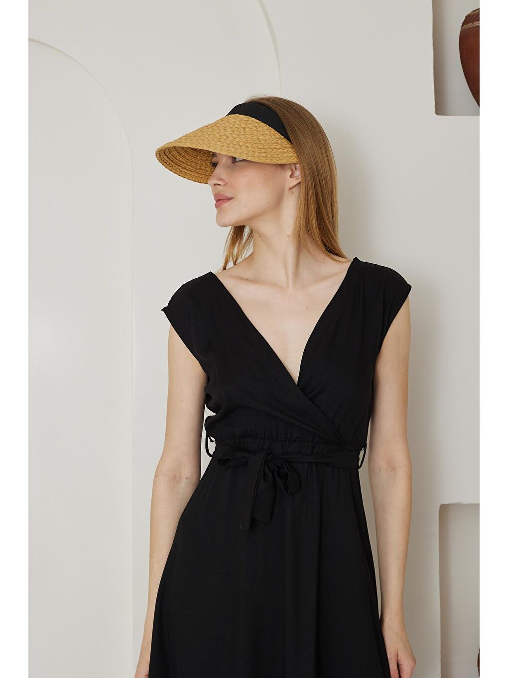 Kahverengi Kadın Hasır Vizör Taçlı Şapka Camel - Bloom-1